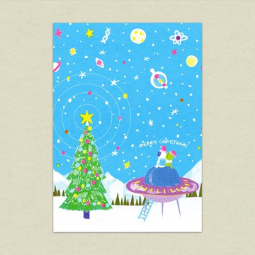 聖誕節/新版外星人/宇宙人/UFO/孔版印刷明信片