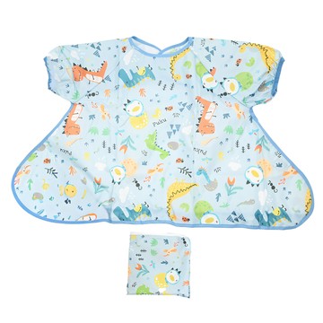 PUKU 藍色企鵝 短袖防漏魔吸圍兜 附收納袋 防水透氣  恐龍藍  1組  1入