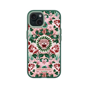 iPhone 15 Clear 憂墨綠 - Catalina Estrada - Pink Tiger and Flowers