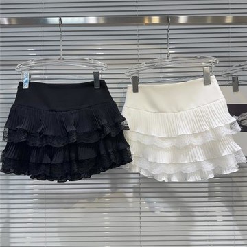 網紅同款2025秋季新款小香風氣質蕾絲花邊壓皺甜美蛋糕裙半身裙女