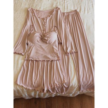 莫代爾睡衣女春秋季帶胸墊法式性感吊帶2024年新款純棉家居服套裝