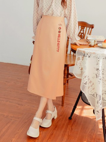 KITTY拿鐵咖啡系列．簡約斜開扣可愛印花長裙