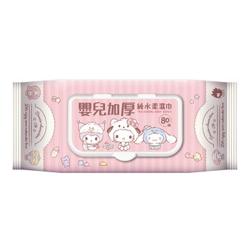 [寶富華]Sanrio Baby嬰兒加厚純水柔濕巾80抽(珍珠點布、髒污稀便輕鬆帶起)