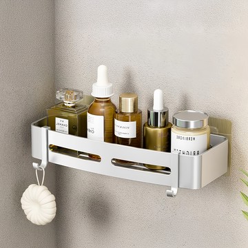 超級工廠 浴室置物架 四方籃 無痕貼片款 消光銀 太空鋁材質 免釘安裝  32 x 12 x 7cm  1個