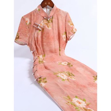 戚薇改良旗袍女夏季年輕款少女2025年新款中長短袖復古民國連衣裙