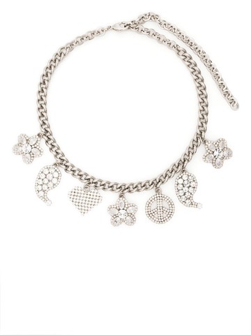 Alessandra Rich - crystal-embellished charm necklace - women - Brass/glass - One Size - Silver