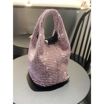 菜籃子水鉆包水桶包包女新款鑲鉆晚宴包手提斜跨手拎包銀色粉