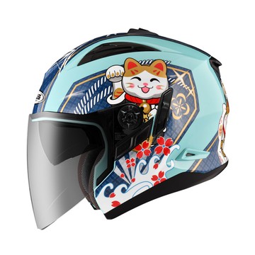 【2023年新品】ZEUS 613B AJ42 招財貓  翠藍綠深藍 3/4罩安全帽 九合一造型多變 可加購下巴變全罩 (內藏墨鏡)