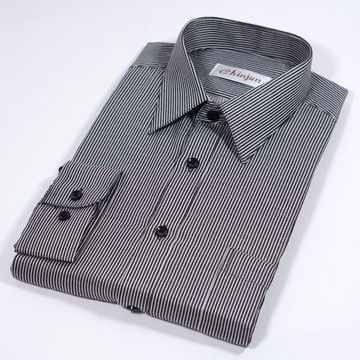 k2306 【CHINJUN】勁榮抗皺襯衫-長袖、黑底白條紋、k2306 台灣現貨 男襯衫 商務 口袋 硬領