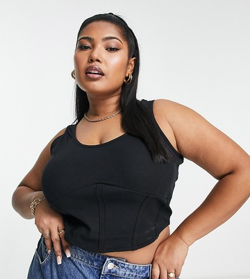 Vero Moda Curve corset stitch top in black
