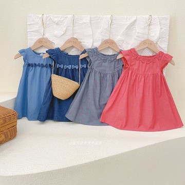 日單 anyF 女童寶寶夏款純棉涼感面料純棉蝴蝶結飛袖連衣裙80-150