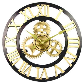 iINDOORS 北歐工業風時鐘 金色齒輪  免鑽孔掛勾  超靜音機芯  金 + 黑色