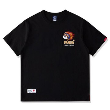 INDIAN PANDA印第安熊貓刺繡潮牌短袖T恤男款女情侶裝個性酋長夏