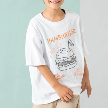 日本 petit main - 100%棉 塗鴉系食物印花短袖上衣-漢堡-白