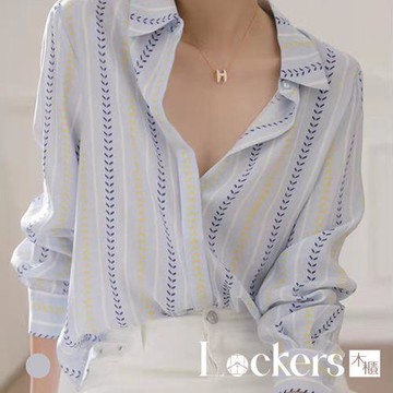【Lockers 木櫃】夏季百搭條紋雪紡襯衫上衣 L112080708
