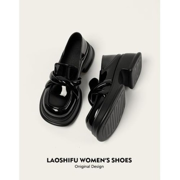 真皮樂福鞋女2025新款春秋黑色jk復古厚底英倫風小皮鞋一腳蹬單鞋