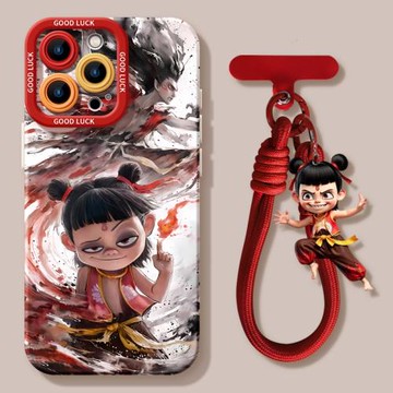 適用于哪吒手機殼蘋果16promax新款2025高級感iphone13超好看15pro卡通max超火11魔童12男16女款14動漫軟殼套