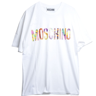 MOSCHINO COUTURE 義大利製繽紛彩色品牌字母LOGO棉質圓領T恤寬版上衣(白色系)