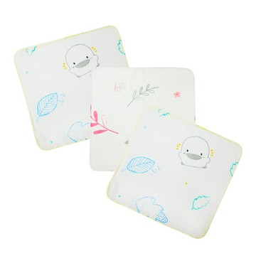 黃色小鴨 雙層水洗印花手帕3入 30*30cm 淺藍/淺粉【德芳保健藥妝】
