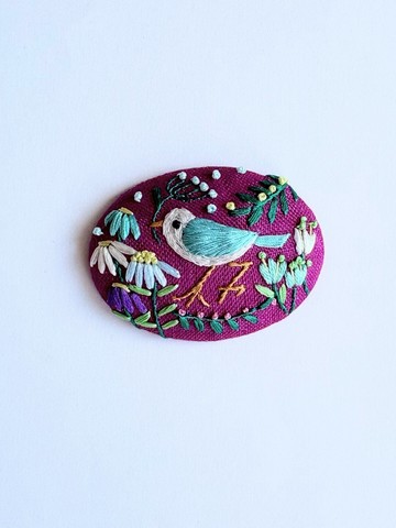 小巧花草刺繡胸針・【botanical】silk thread#545
