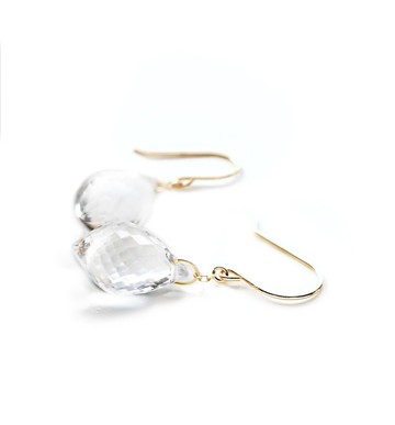 4月誕生石 澄澈水晶 / 石英（燭台式切割）10K 鉤針式耳環 ~ ESPOIR ~