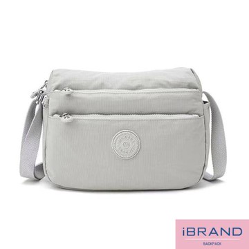 iBrand 輕盈防潑水多收納斜側背包-淺灰色 MDS-8674-BEI