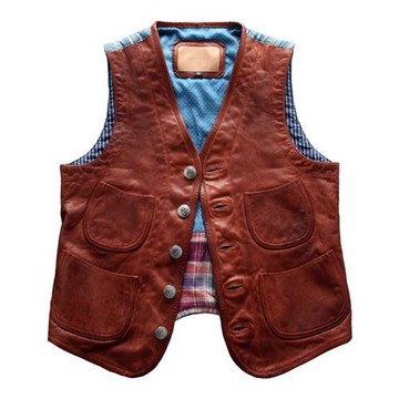 【米蘭精品】真皮背心皮衣夾克-羊皮坎肩牛仔織布男外套3色74jo9