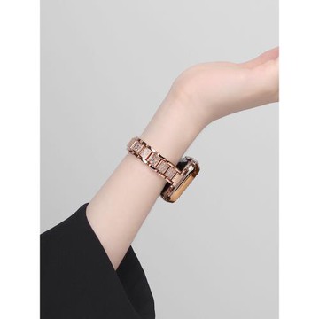 兩全適用s10蘋果手表表帶女款高級感金屬鑲鉆夏天applewatchs8表帶鏈式玫瑰金23456789se代42/40/44/45/41mm