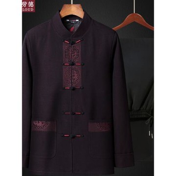 唐裝男中老年爸爸秋裝套裝中國風春秋爺爺老人衣服父親外套中山裝