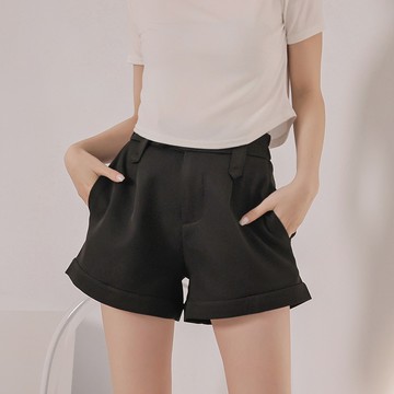 後鬆緊反褶西裝短褲-黑【KT201344】