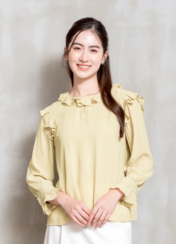 暖陽低語荷葉領雪紡上衣
