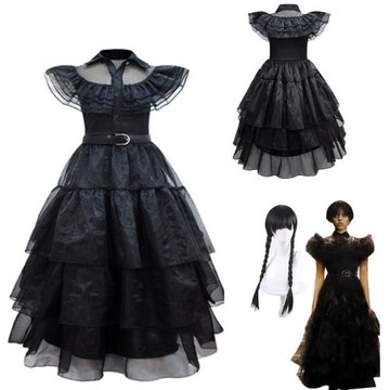 外貿夏季兒童成人裙子亞當斯一家人cosplay女孩晚會晚禮服連衣裙