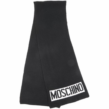 MOSCHINO 羅紋針織字母黑色羊毛披肩 圍巾