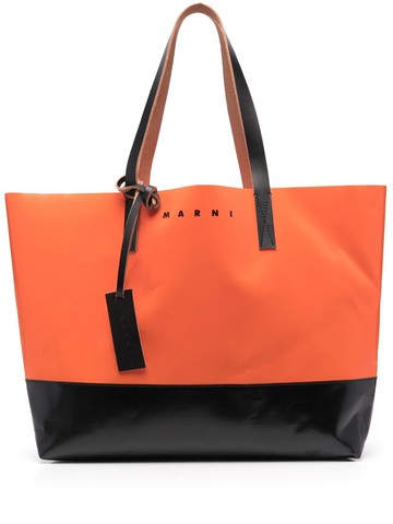 Marni - logo print tote bag - men - Calf Leather/Polyester - One Size - Orange