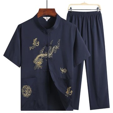 中老年唐裝男短袖套裝中式男裝中山裝古裝服裝爸爸爺爺中國風夏裝