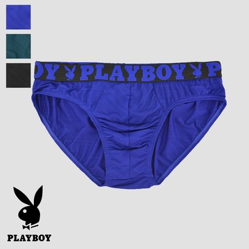 【PLAYBOY】藍色織帶涼感透氣緞彩彈性三角褲-SP33222