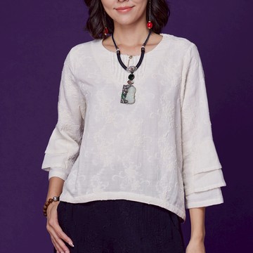 古典美 刺繡造型花苞上衣【58015】棉麻/亞麻/中國風/漢服/茶禪服