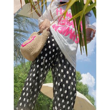 壓皺夏季薄款高腰寬松闊腿長褲