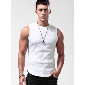 螺紋男士背心 圓領純棉夏季新款運動修身打底砍袖純色無袖T恤男潮