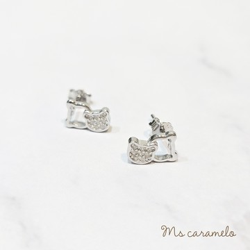 【焦糖小姐 Ms caramelo】925純銀 小熊耳環 鋯石耳環