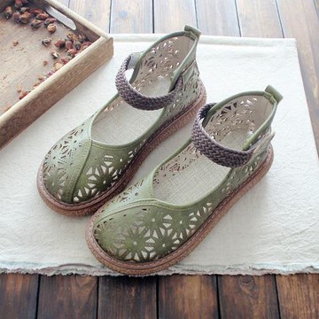 夏季大頭娃娃鞋百搭厚底增高文藝女鞋鏤空森系百搭仙女鞋圓頭涼鞋