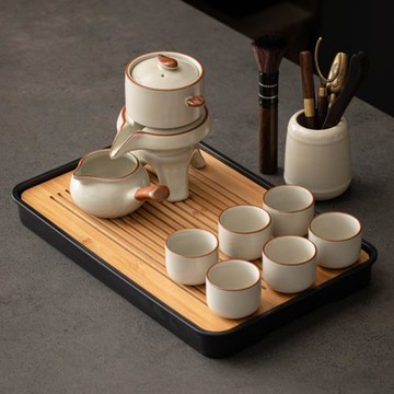 汝窯茶具套裝家用辦公石磨懶人自動泡茶神器功夫茶杯茶盤整套茶具
