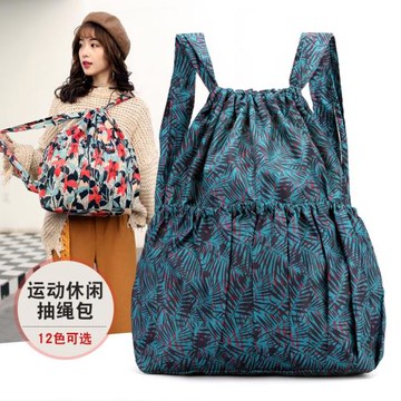 收納雙肩包可折疊超輕防水尼龍花布包大容量旅游束口袋牛津背包女