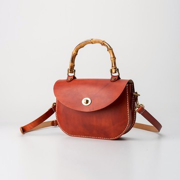 【切线派】纯手缝竹节手提斜挎包植鞣革真皮女包