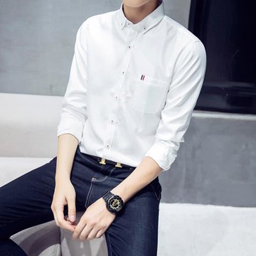 襯衫男士長袖秋季韓版潮流帥氣白襯衣休閑商務職業正裝上衣服外套