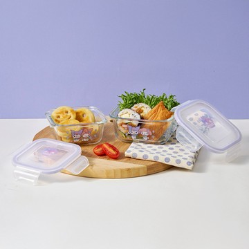 (贈保溫袋)【美國康寧 PYREX 】酷洛米聯名款耐熱玻璃保鮮盒兩件組(310ml+510ml)