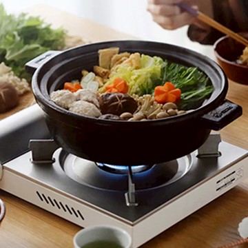 日本長谷園伊賀燒 小酒館蒸煮鍋 黑色-大