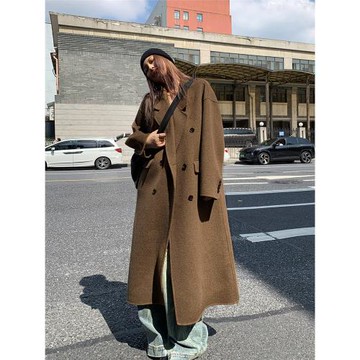 【GAO貨！定染茶褐94.4羊毛5.6駱駝絨】寬松中長款雙面呢大衣外套