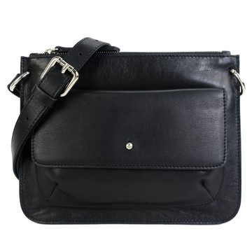 LA BAGAGERIE BELLA系列翻蓋前口袋雙拉鍊斜背包(黑)