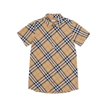 BURBERRY Kids 卡其經典格紋短袖襯衫